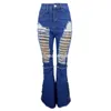 2024 Designer Ripped Jeans Femmes Taille Haute Plus Taille 3XL 4XL Denim Flare Pantalon Bleu Vintage Trous En Détresse Pantalon Streetwear En Vrac Vêtements En Gros