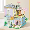 Blockerar vänner City Street View 4 Rum Lägenhet Flower House With LED Light Set Creative Building Block Mini Brick Toy Gift for Girls