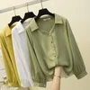 Blusas de mujer, Tops informales de negocios para mujer, camiseta Formal intelectual de Color sólido con botones, ropa de temperamento para primavera y otoño