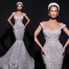 Gorgeous Sexy Mermaid Wedding Dresses Off Shoulder Bateau Sleeveless Lace Applique Pearls Bridal Gowns Warp Sweep Train Robes De Vestido Customized H24116