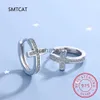 Stud S925 Timbro Argento Nuova Donna Gioielleria Raffinata di Alta Qualità Cristallo Blu Zircone Semplice Croce Orecchini di Fascino Creolo Huggies J240120