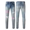 Designer jeans paarse jeans Modetrends Distressed Ripped Biker Motorbroek Heren dames pantalon met geborduurde sterren Stretch slim-fit broek