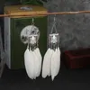 Kolczyki Dangle White Feather Tassel Boho Retro Temperament Emalia geometryczny długoter