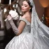 Luxurious Ball Gown Wedding Dresses Scoop Neckline Sequins Beads Appliques Lace Robe De Mariee Custom Made Backless Big Train Bride