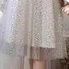 Robes de soirée robe de bal café Tulle Bling col en V manches courtes paillettes longueur au genou à lacets a-ligne plissée grande taille femmes A1082