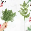 Decorative Flowers 5Pcs Glitter Artificial Pine Branches Xmas Tree Hanging Ornament Flower Gold Sequin Leaves Christmas Party Home Decor