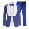 Ternos masculinos Royal Blue Chek Dot Um Botão Homens Casamento Smoking Terno Masculino Prom Noivo 2 Pcs Slim Fit Blazer Jacket Pant