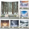 Winter Forest Landscape Tapestry White Snowflake Christmas Tree Pine Wall Hanging Blanket Living Bedroom Dorm Decoration Curtain 240118