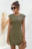 Casual Dresses 2024 Summer Slim Sexy Ruffled Short-Sleeved Cross Dress Bohemian Crewneck Skinny T-Shirt