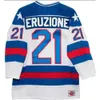 팀 유니폼 30 Jim Craig 21 Mike Eruzione 17 Jack O'Callahan 1980 년 기적 미국 Vintage Hockey Jersey White Blue S-3XL 5812 3554