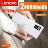 Mobiltelefon Power Banks Lenovo 120W High Capacity Power Bank 30000mAh Fast Charging Power Bank Portable Batteriladdare för Samsung Huawei