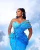 2024 ASO EBI Blue Mermaid Dress Cequine Kryształowe Kryształy wieczór Formalne przyjęcie Drugi przyjęcie urodzinowe suknie zaręczynowe sukienki szata de soiree ZJ59 0514