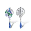 Baumelnde Ohrringe, elegante Emaille-Libellen-Blumen-Design, Kristall-eingelegte Tropfen, exquisiter Party-Schmuck