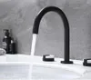 Bathroom Sink Faucets Luxury Brass Modern Widespread 3-Hole Basin Faucet In Brushed With Black Marble Knobs For Lavatory Tap