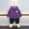Çocuk Tasarımcı Giysileri Çocuk Mor Windinger Ceket Kapşonlu Hırka Ceketler Büyük Cepler Çocuk Ceket