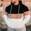 European And American Autumn New Fashionable Men's Hooded Plush Long Sleeved Casual Sports Hoodie Color Blocking