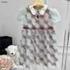 Robe de dentelle de fille de luxe Jupe d'enfant avec logo de grille brodée Taille 110-150 Robes de bébé de créateur Robe à manches courtes pour enfants Jan20