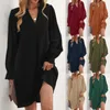 Casual Dresses Women V Neck Ladies 2024 Elegant Clothing Sexig ruffle hylsa Solid lös formell klänning för