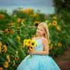 Girl Dresses Light Sky Blue Flower Floor Length Princess Kids Baby Girls First Birthday Dress For Wedding Party