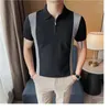 Men's Polos Top Grade Summer Men Polo Shirt Short Sleeve Lapel Casual Knitted England Plaid Slim Zipper Fashion Male Clothing