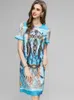 Women's Runway Dresses O Neck Short Sleeves Beaded Printed Hidden Zipper High Street Fashion A Line Mini Vestidos