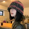 Boinas Dopamina-Sombrero de pescador de punto retro para mujer Lana de todo fósforo Haga que su cara se vea más pequeña Cálido coreano Sle