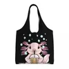 Shopping Bags Printed Cute Axolotl Tote Reusable Canvas Shoulder Shopper Cartoon Salamander Animal Pography Handbags