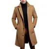 男性用の冬の冬の長い暖かいウールトレンチコートソリッドカラーシングル胸の贅沢なウールブレンドオーバーコートトップコート衣類240118