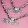 Pendant Necklaces Pink Clear Stones Cuban Link Chain With Name Pendant Choker Heart Bail Icy Letters Necklace BlingblMonogram Custom Necklace J240120