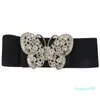 Ceintures 2 pièces femmes strass Accent papillon crochet boucle élastique Cinch taille ceinture blanc noir