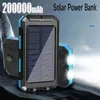 Mobiltelefon Power Banks 200Ah stor kapacitet utomhus kraftbank snabbt laddning externt batteri 2usb solenergi ficklampan för huawei