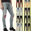 Jeans de grife jeans roxo para motocicleta skinny na moda rasgado patchwork buraco durante todo o ano jeans de pernas finas atacado 2 peças 10% de desconto