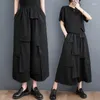 Pantalon Femme Japonais Yamamoto Style Noir Foncé Chic Fille Lâche Été Large Jambe Taille Haute À Volants Street Fashion Femmes Casual