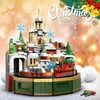 Blöcke Kreative Weihnachten Serie Schloss Spieluhr Bausteine Street View Zug Modell Montieren Mini Ziegel Spielzeug Für Kinder Erwachsene 240120