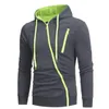 Spring and Autumn New Diagonal Zipper Hoodie for Sports and Leisure Men's Hooded Long Sleeved Cardigan Jacket