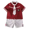 Conjuntos de roupas Kid Coreano Listrado Uniforme Escolar para Meninas Meninos Marinheiro Collar Camiseta Plissada Saia Shorts Bow Roupas Estudante Outfit