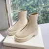 The Row Women Chelsea Boots 가죽 플랫폼 지퍼 전투 발목 마틴 부츠 여자 겨울 신발 디자이너 첼시 바이커 부츠와 검은 색 브로 P7JH#