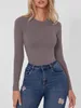 Mulheres camisetas moda mulheres manga comprida bodysuits cor sólida tripulação pescoço magro macacão primavera outono macacões streetwear s m l