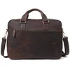 Briefcases Blue Brown Black A4 Genuine Crazy Horse Leather Executive Men Briefcase Portfolio 15.6'' Laptop Business Messenger Bag M6360