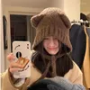 Basker varma söta björnörar ull hatt slips öronskydd stickad mössa huva stickade koreanska kvinnor gorilla vinter