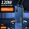Mobiltelefon Power Banks Lenovo 120W 30000MAH Power Bank High Capacity Fast Charging PowerBank Portable Battery Charger för Samsung Huawei