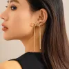 New Long Tassels Bow Dangle 14k Yellow Gold Earrings Flat Snake Chain Bowknot Ear Stud Minimalist Hoops Lightweight Jewelry Girl Gifts