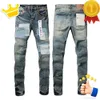 Mode Heren Paarse Jeans Designer Distressed Bikers Womens Ripped High Street Merk Patch Hole Denim Cargo Voor Mannen Zwarte Broek