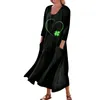 Casual Dresses Kvinnor bekväma St. Patrick's Day -tryck Tre kvartärmar Bomull Pocket Dress Elegant Versatile Ropa Mujer