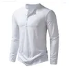 T-shirt da uomo T-shirt Camicia con colletto Henley per uomo Autunno Manica lunga Tinta unita Traspirante Moda Casual T-shirt di base di alta qualità Topsa007