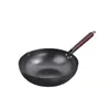 Pentole Wok in acciaio al carbonio 32 cm per friggere con coperchio in legno, fondo piatto non rivestito, cinese, per induzione, gas elettrico, tutti i fornelli