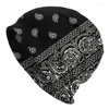 Berets Fashion Black And White Paisley Chicano Bandana Style Beanie Cap Unisex Winter Warm Bonnet Femme Knitted Hats For Men Women