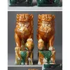 中国のスタイル製品大規模なサイズの唐王朝のトライカラーの艶出しy foo dog fengshui彫像ドロップデリバリーホームガーデンアーツdhmcc