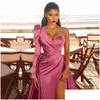 Basic Casual Kleider Prom Hochzeit Party Kleider Frauen Abend Elegant Y One Shoder Rückenfrei Satin Plissee Side Split Lose Lange Max Dhzwl