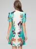 Women's Runway Dresses O Neck Short Sleeves Beaded Printed Floral High Street Fashion A Line Mini Vestidos